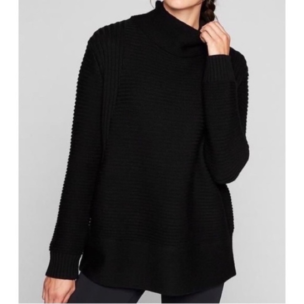 Athleta Black Ribbed Mock Neck Tunic Sweater M
